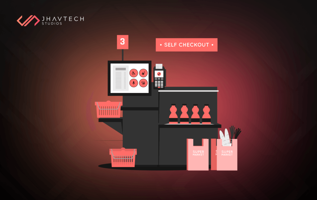 User interacting with an accessible self-service kiosk