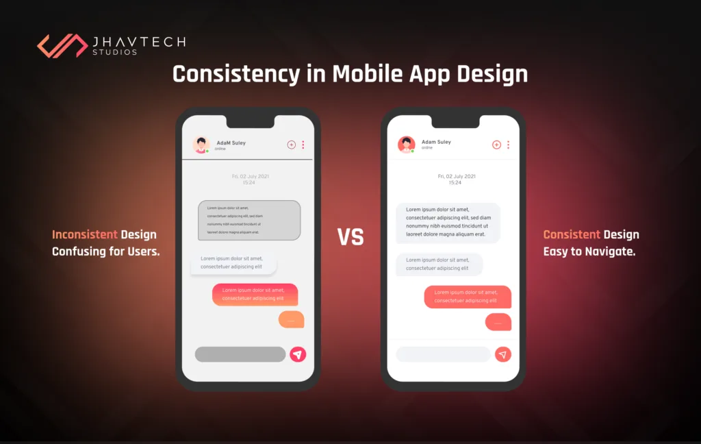Consistent vs inconsistent mobile app design comparison