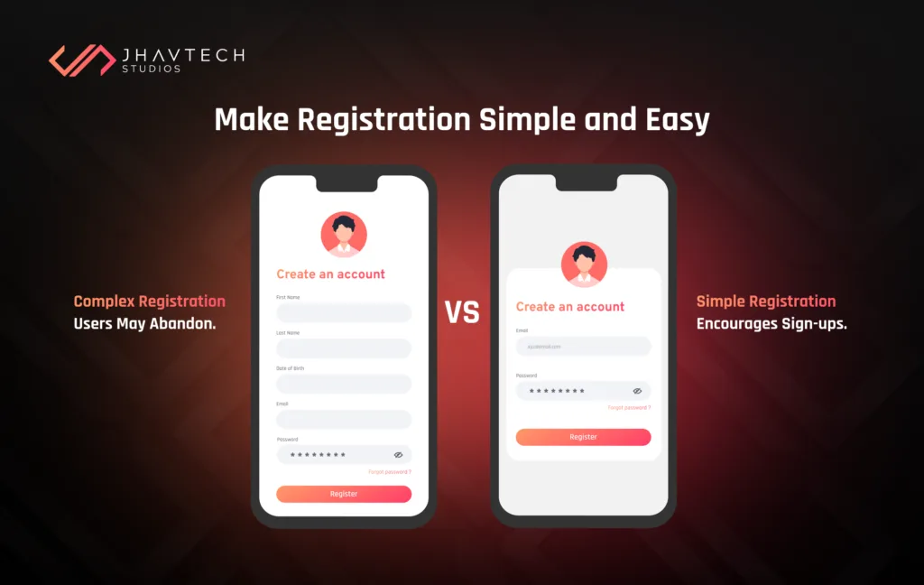 Simple vs complex registration in mobile app UI design