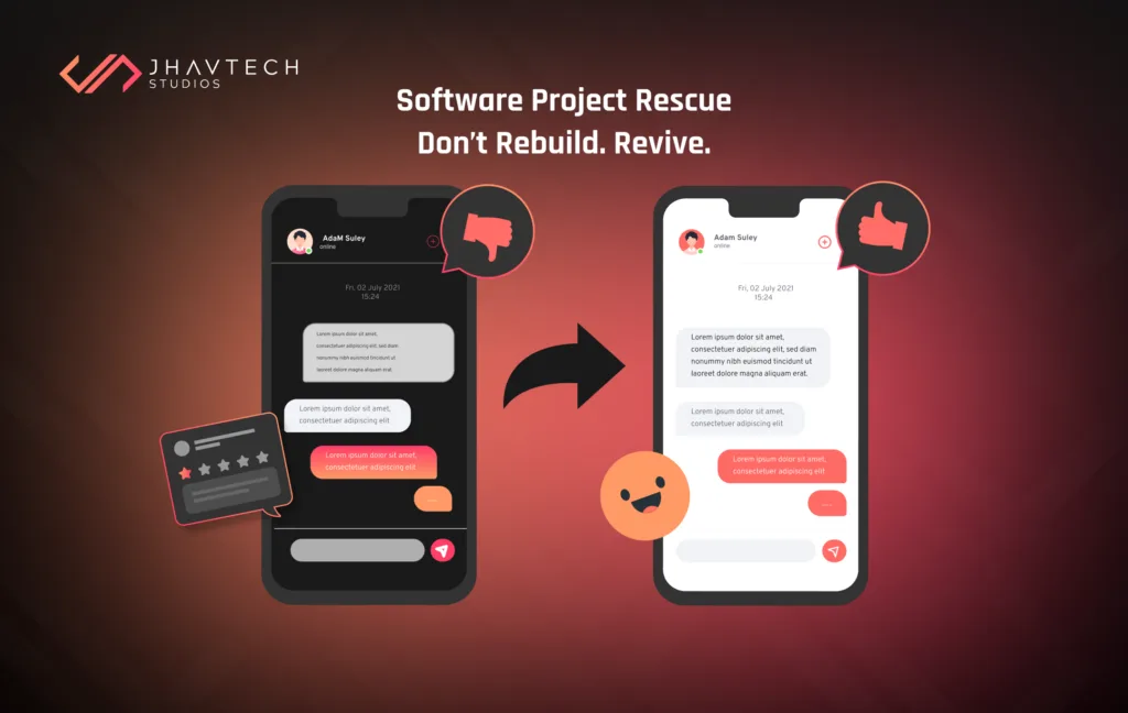 Before and after screens of a rescued mobile application