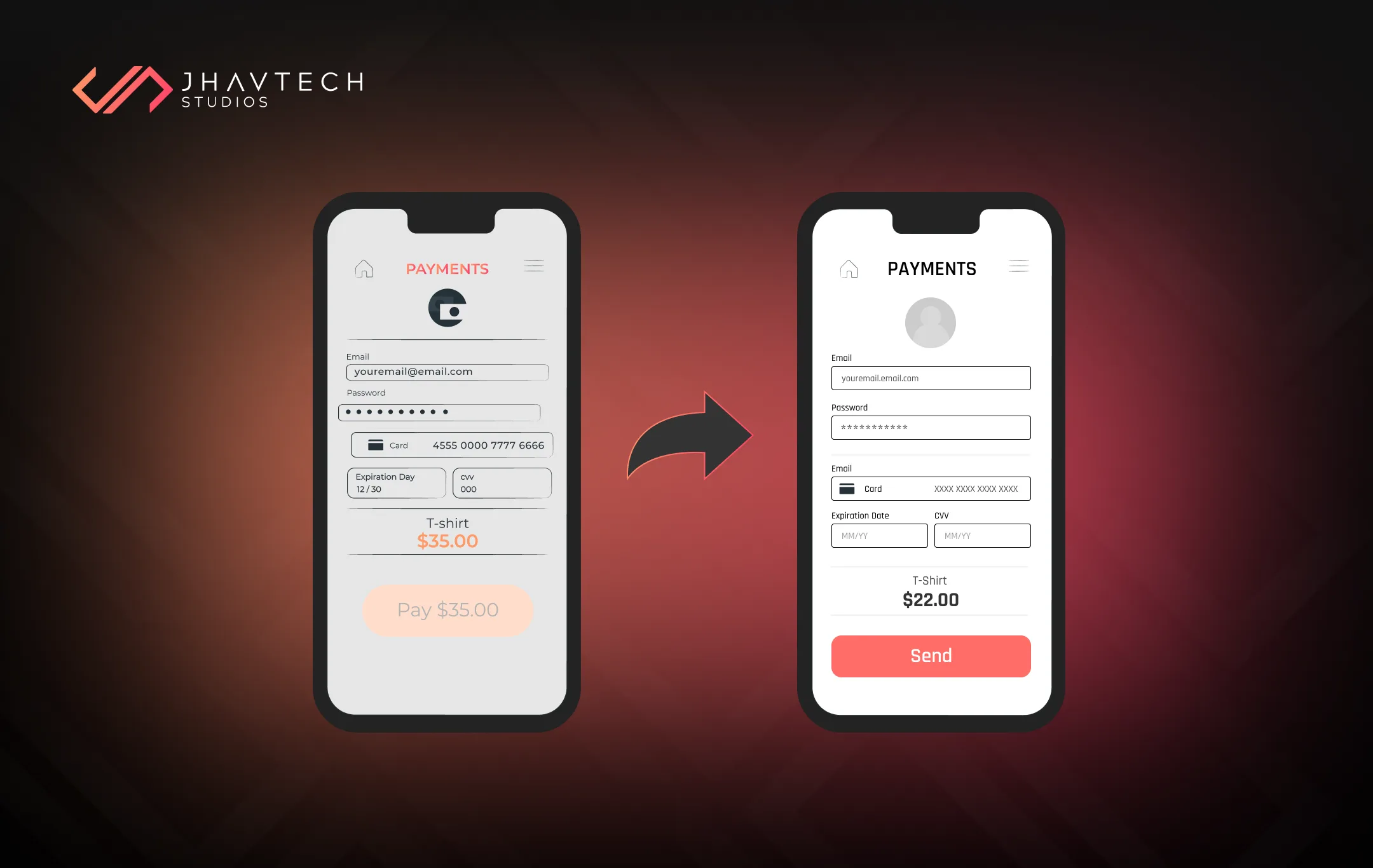 Mobile app payment screen before and after UI/UX redesign