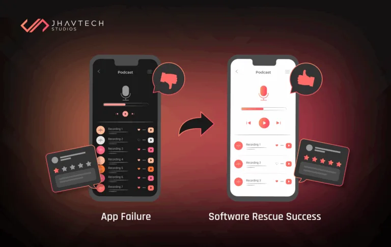 Before: Broken startup app UI; After: Improved app UI after software rescue