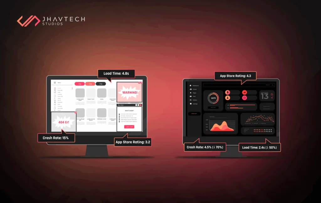 Poor vs optimized app performance metrics