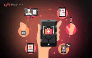 Mobile healthcare app with digital health icons