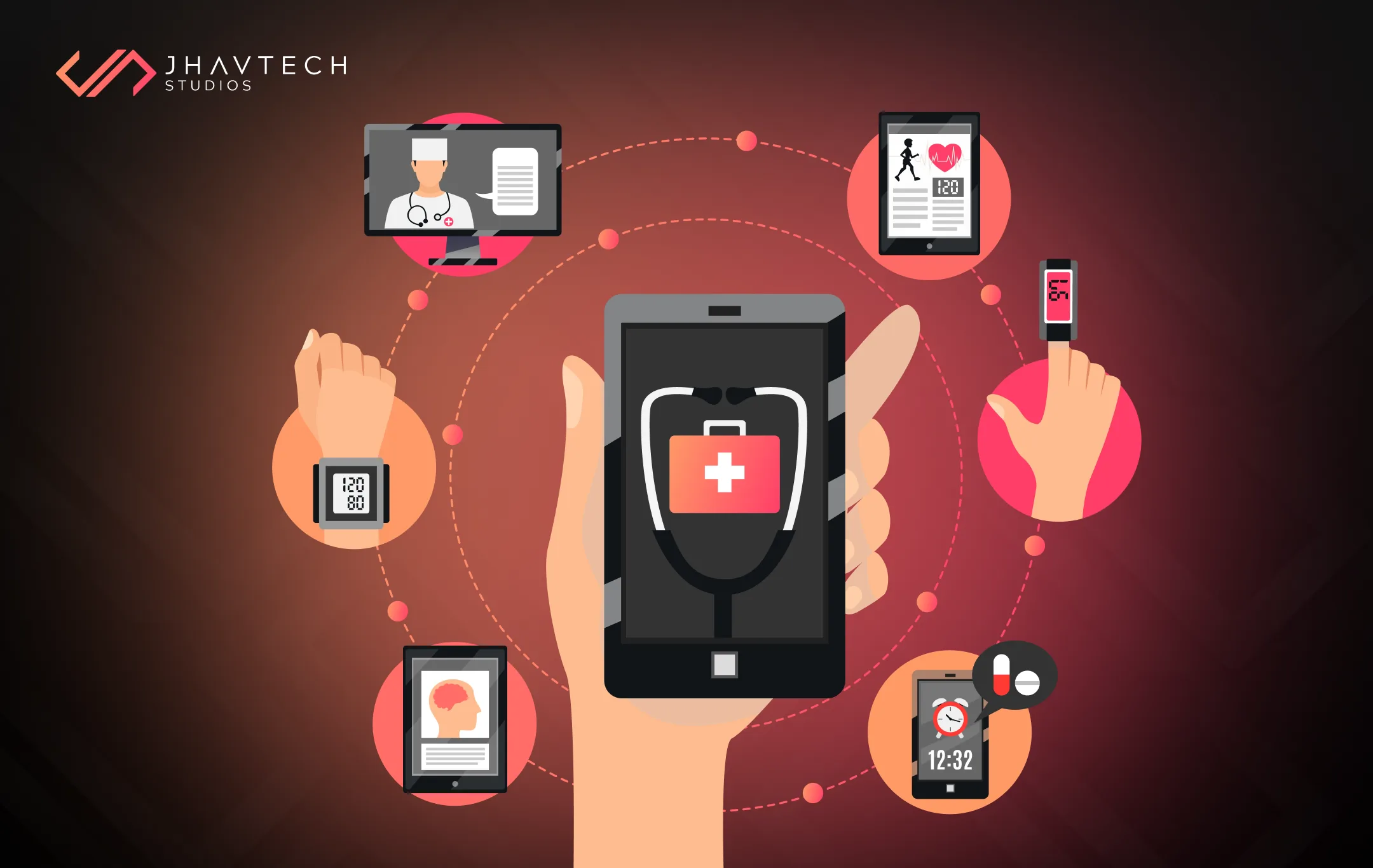 Mobile healthcare app with digital health icons