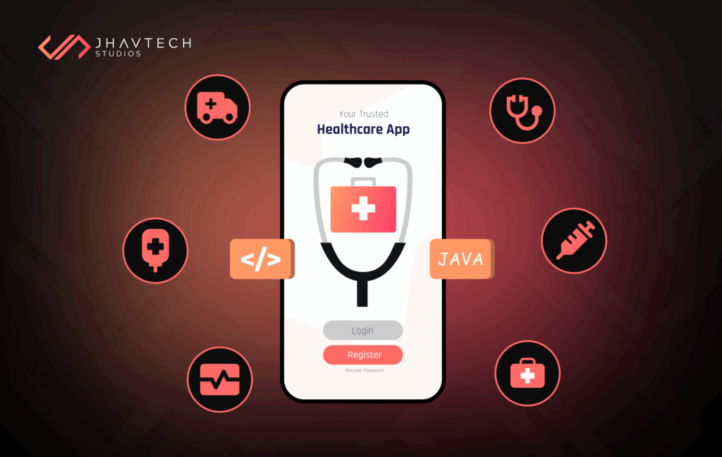 Healthcare mobile app interface with medical icons