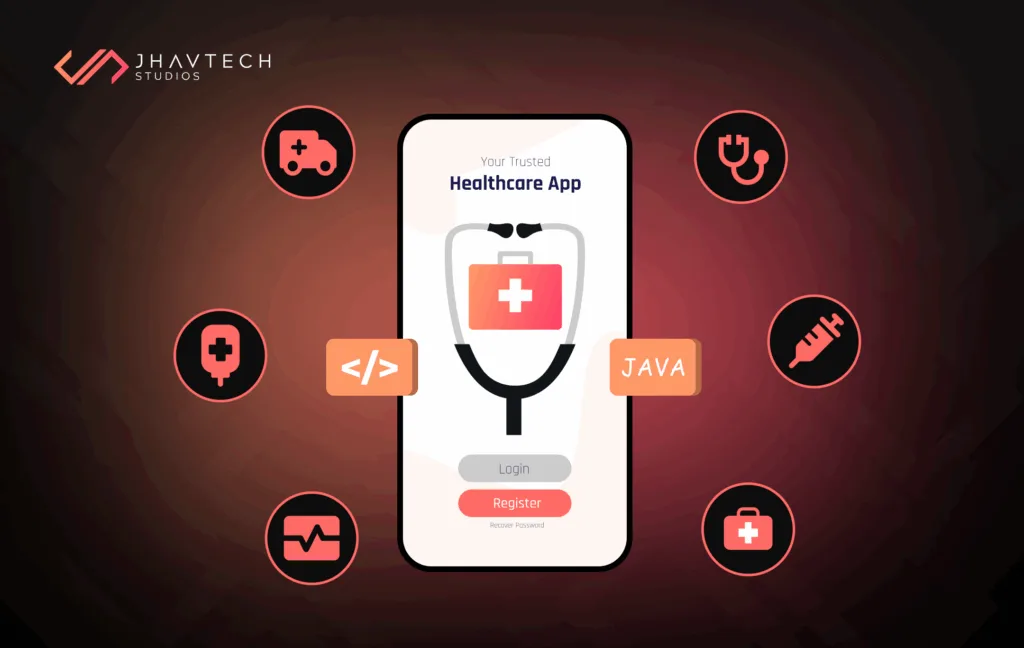 Healthcare mobile app interface with medical icons