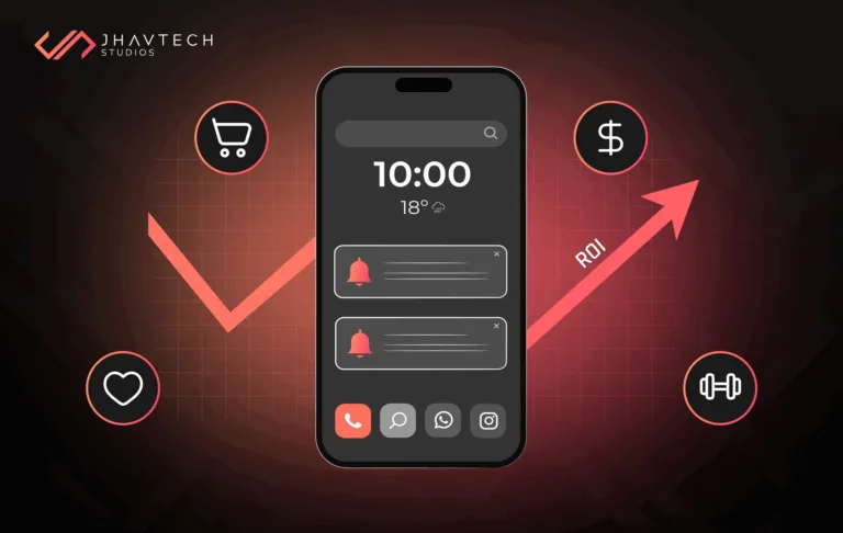 Mobile app ROI growth with icons