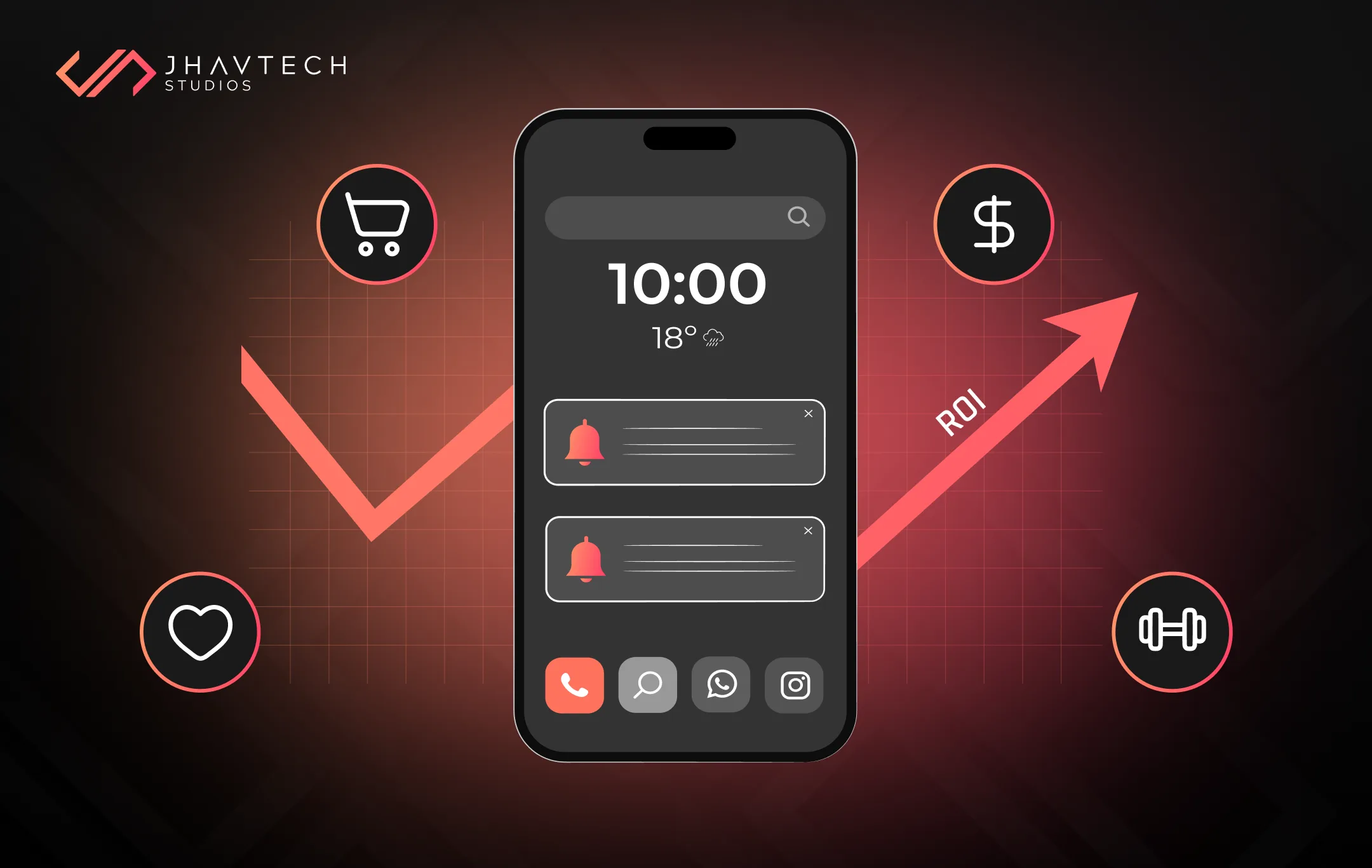 Mobile app ROI growth with icons