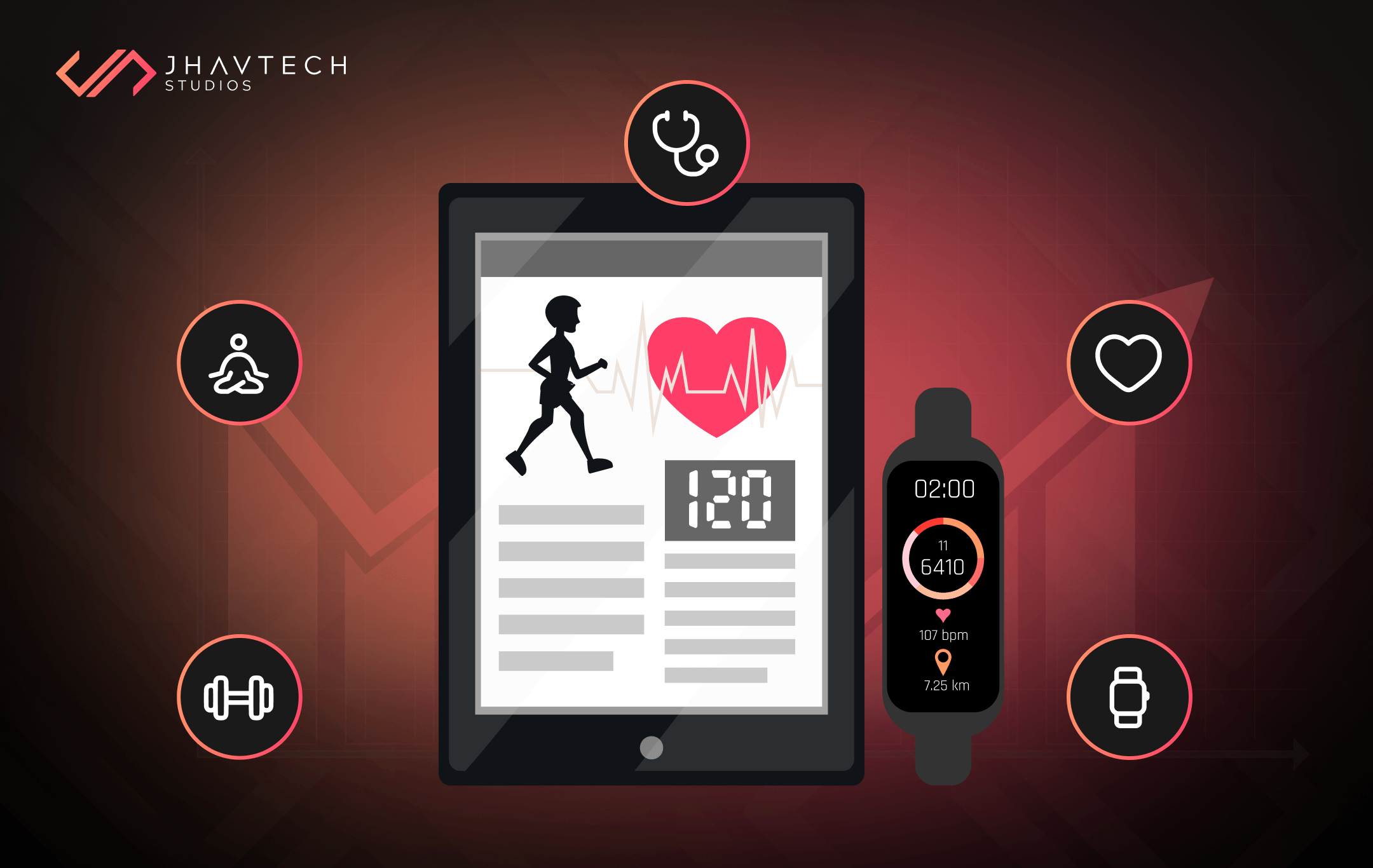 Smartwatch and tablet showing fitness data