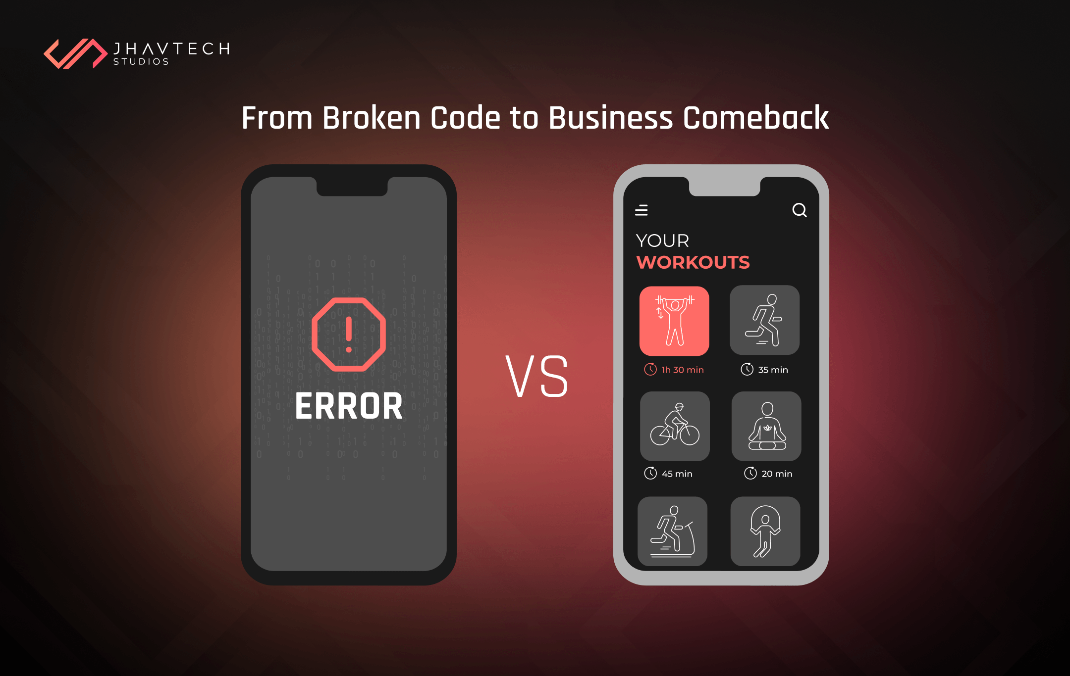 App error screen vs. functional fitness app screen