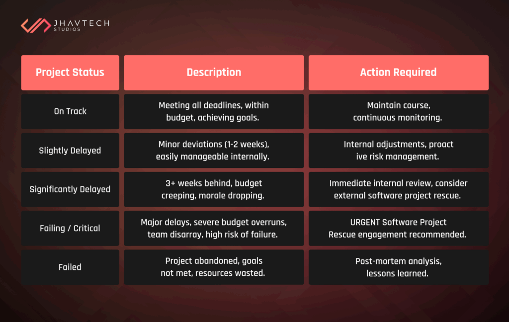 Software project status and action table