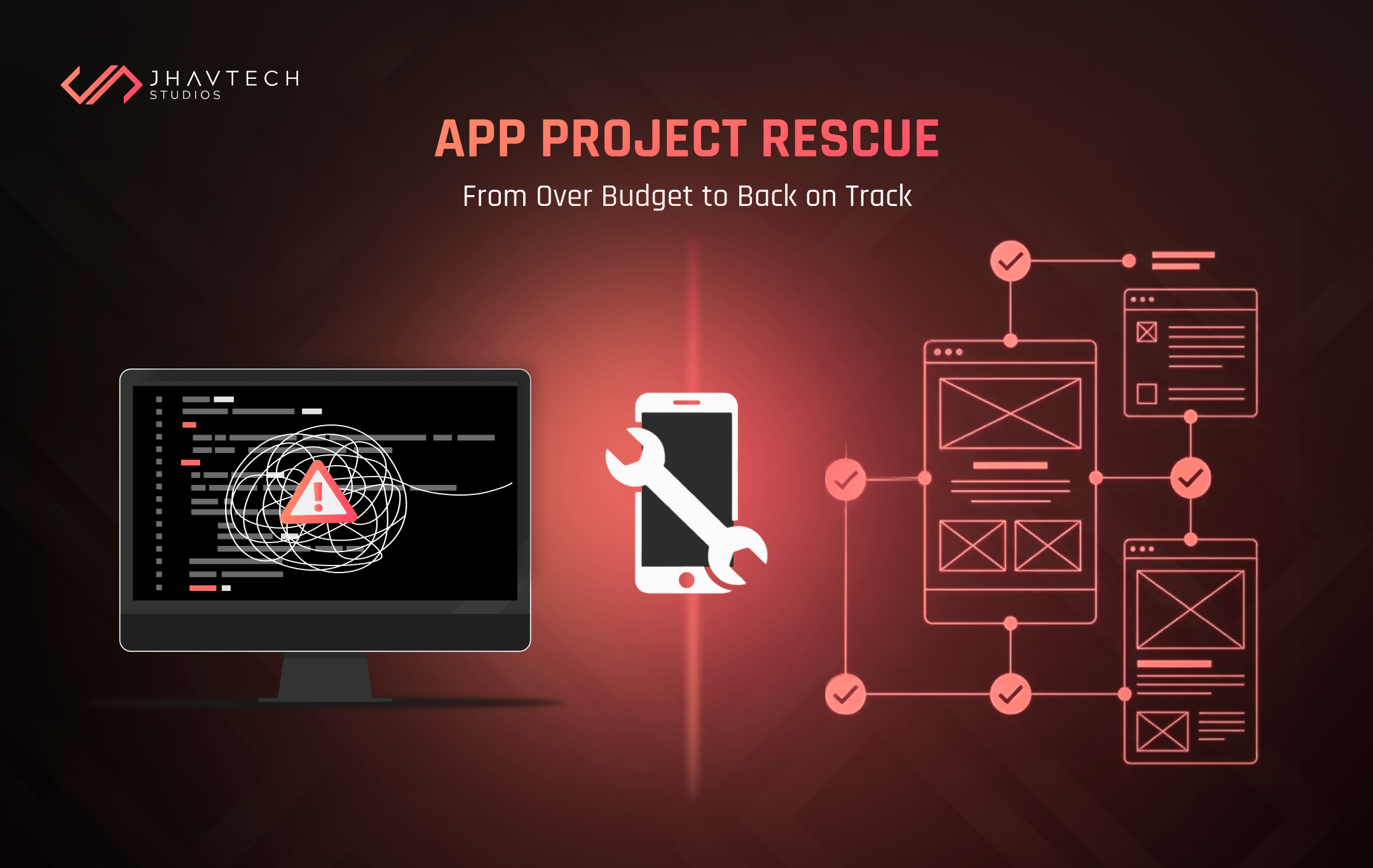 App project rescue concept showing code issues and fixes