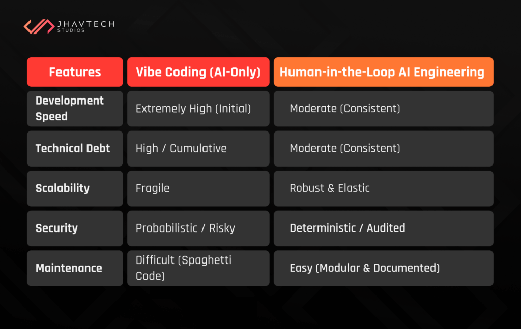 Comparison of Vibe coding vs human-in-the-loop AI engineering
