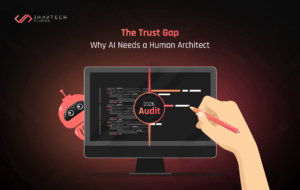 Human reviewing AI-generated code on screen
