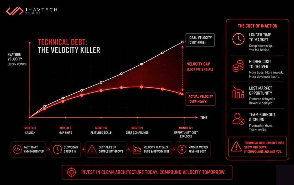 Technical debt slowing product velocity over time